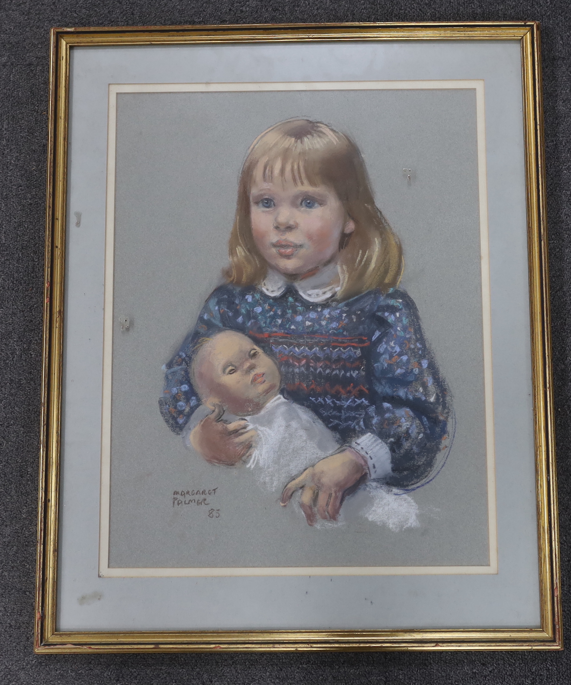 Margaret Palmer (b.1922), pastel, Portrait of a young girl, signed and dated ‘85, 49 x 37cm